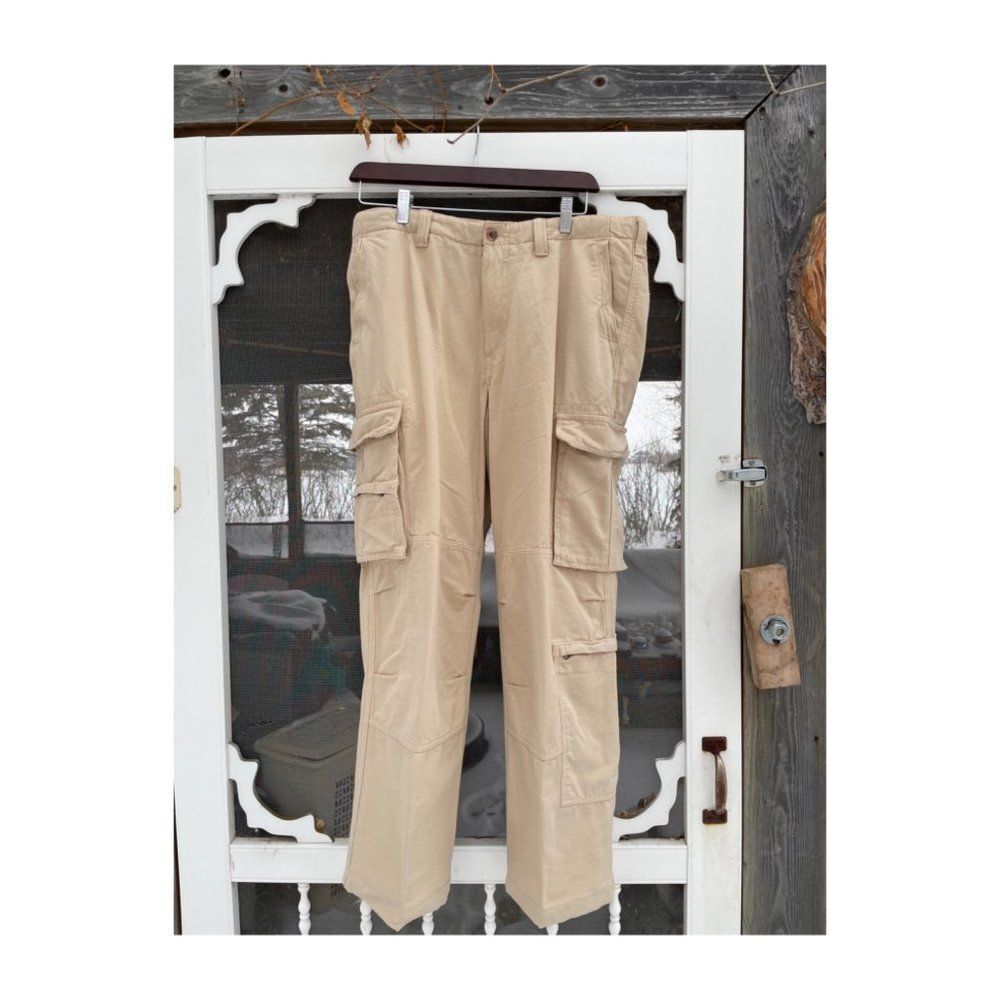 Lands' End Traditional Fit Cargo Pants Trousers Tan Sz 36 100% Cotton 7 Pocket